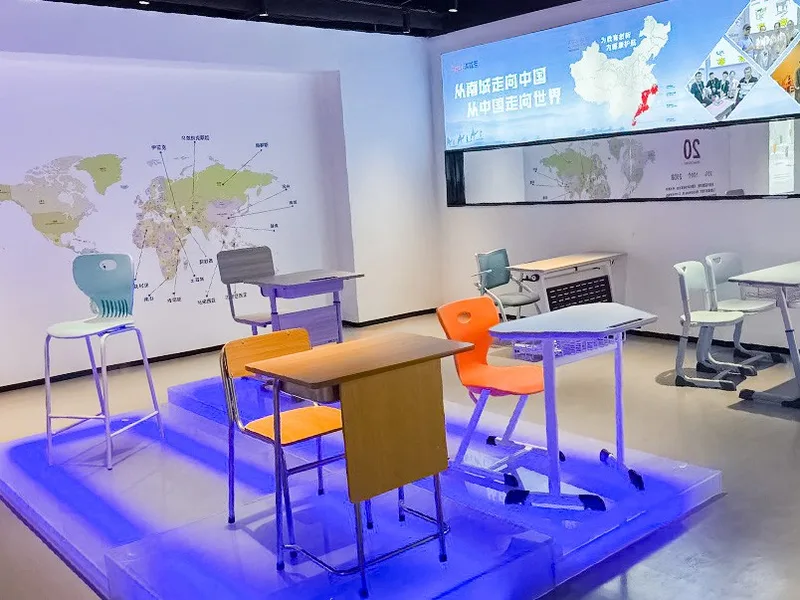 Showroom — export range display, world-market wall